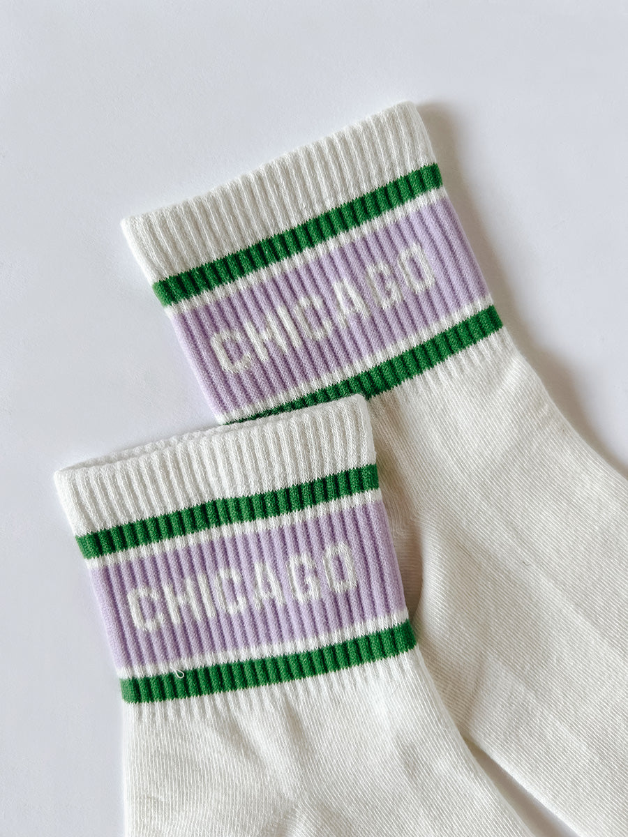 Chicago Triple Stripe Crew Sock - Purple/Green