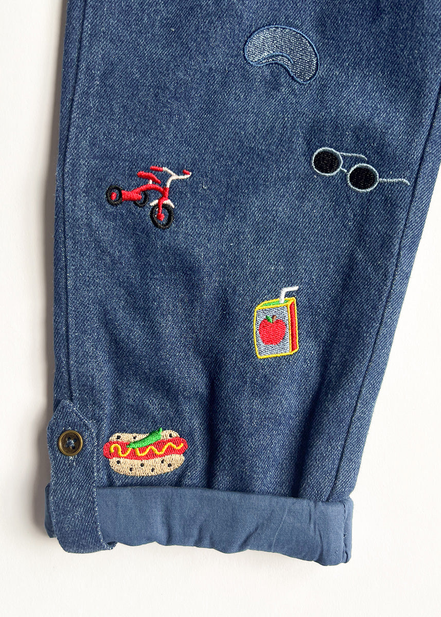 Chi Icons Embroidered Denim Overalls