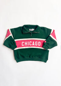 Chicago Quarter Zip Sweat Set - Green & Pink