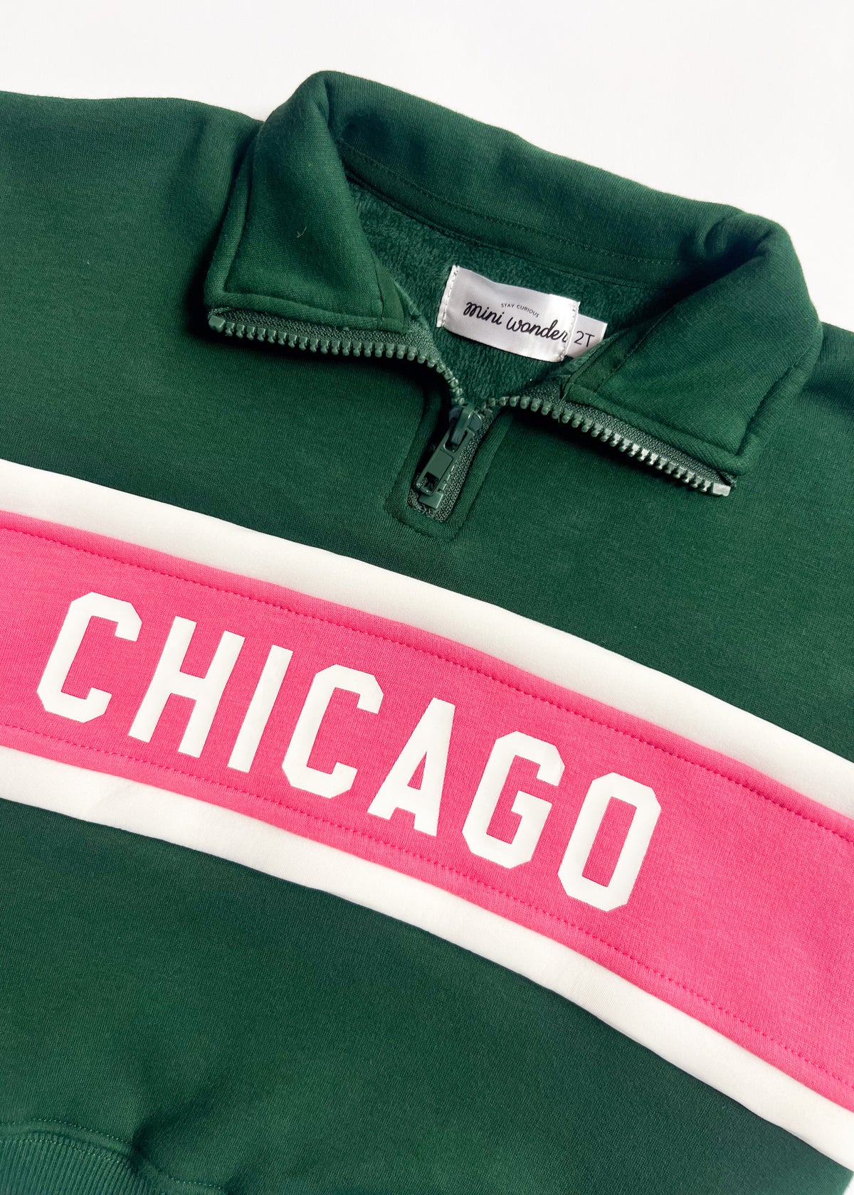Chicago Quarter Zip Sweat Set - Green & Pink