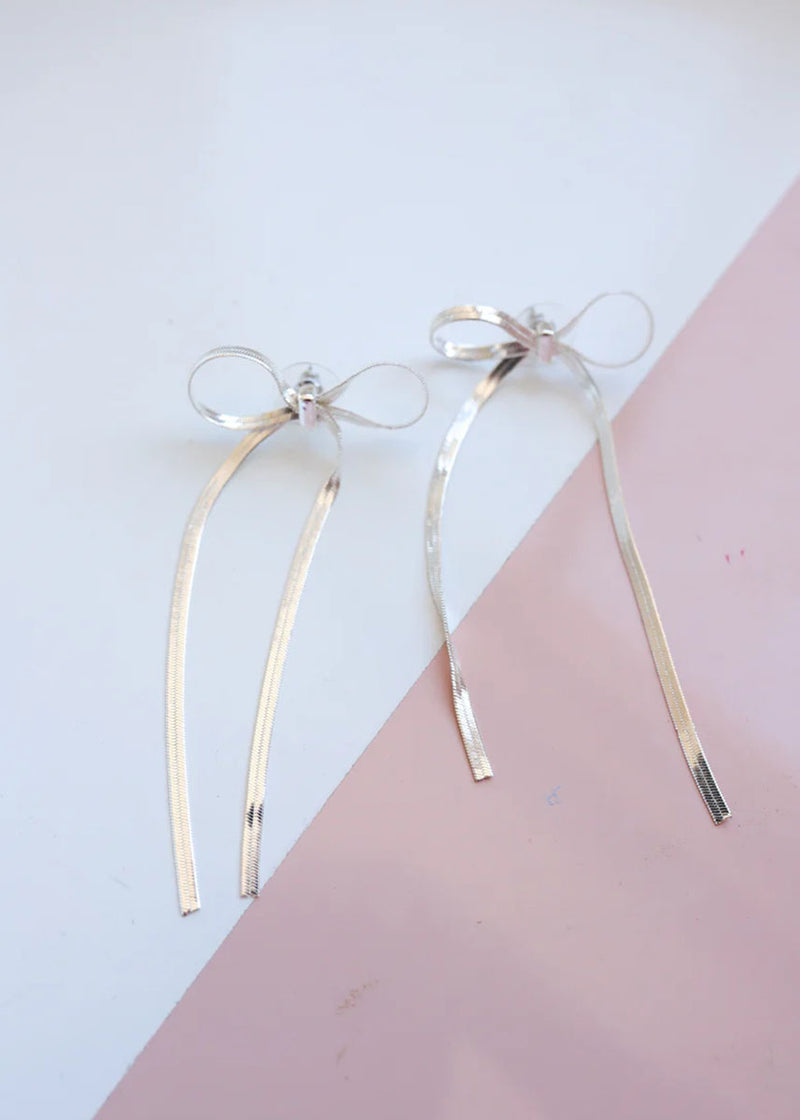 Herringbone Bow Earrings - Silver