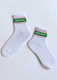 Chicago Triple Stripe Crew Sock - Green & Pink