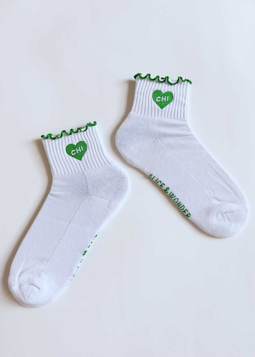 Chi Heart Ruffle Sock - Green