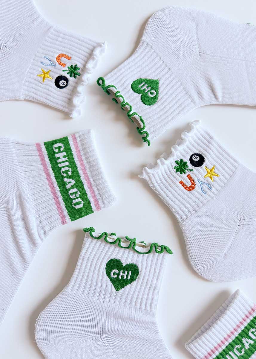 Chicago Triple Stripe Crew Sock - Green & Pink
