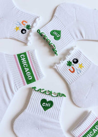 Chicago Triple Stripe Crew Sock - Green & Pink