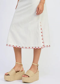 Bonnie Embroidered Midi Dress - White & Red