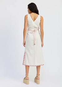 Bonnie Embroidered Midi Dress - White & Red