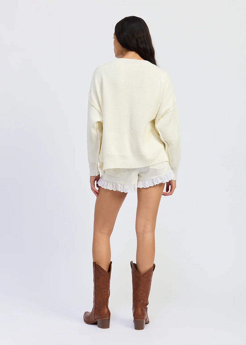 Coco V-Neck Flag Sweater - White, Red & Navy