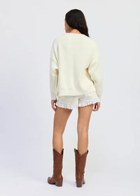 Coco V-Neck Flag Sweater - White, Red & Navy