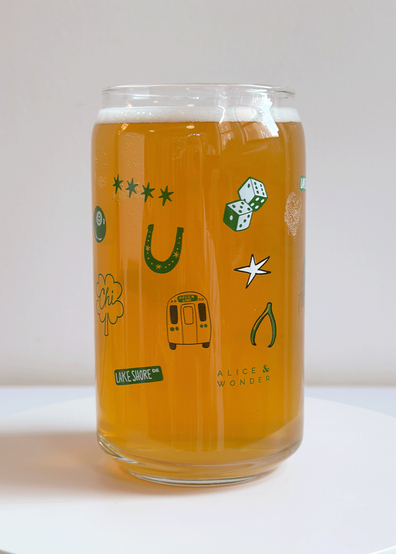 Chicago Lucky Icons Can Glass
