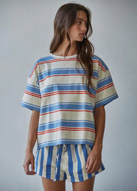 Cassius Striped Tee - Cream Blue