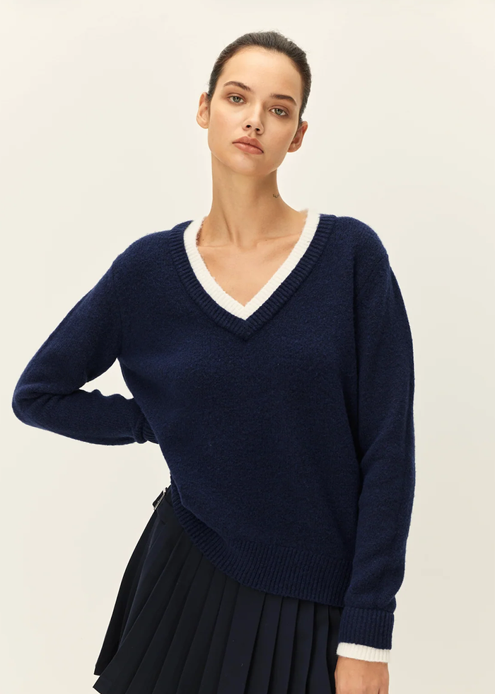 Mireille V-Neck Sweater - Navy