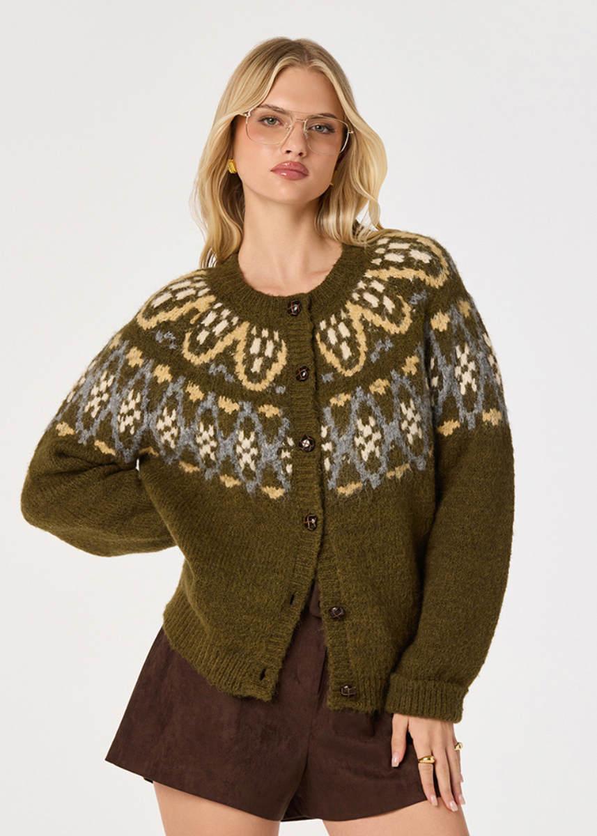 Irene Fair Isle Cardigan - Olive