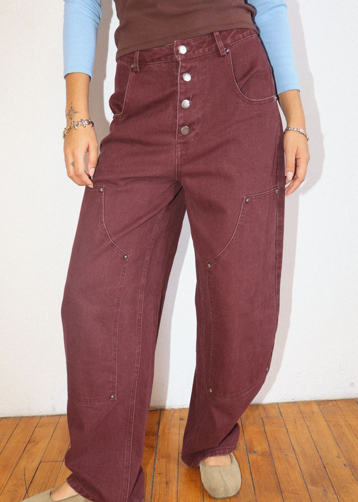 Izzie Barrel Pants - Burgundy