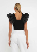 Organza Ruffle With Knit Top - Black