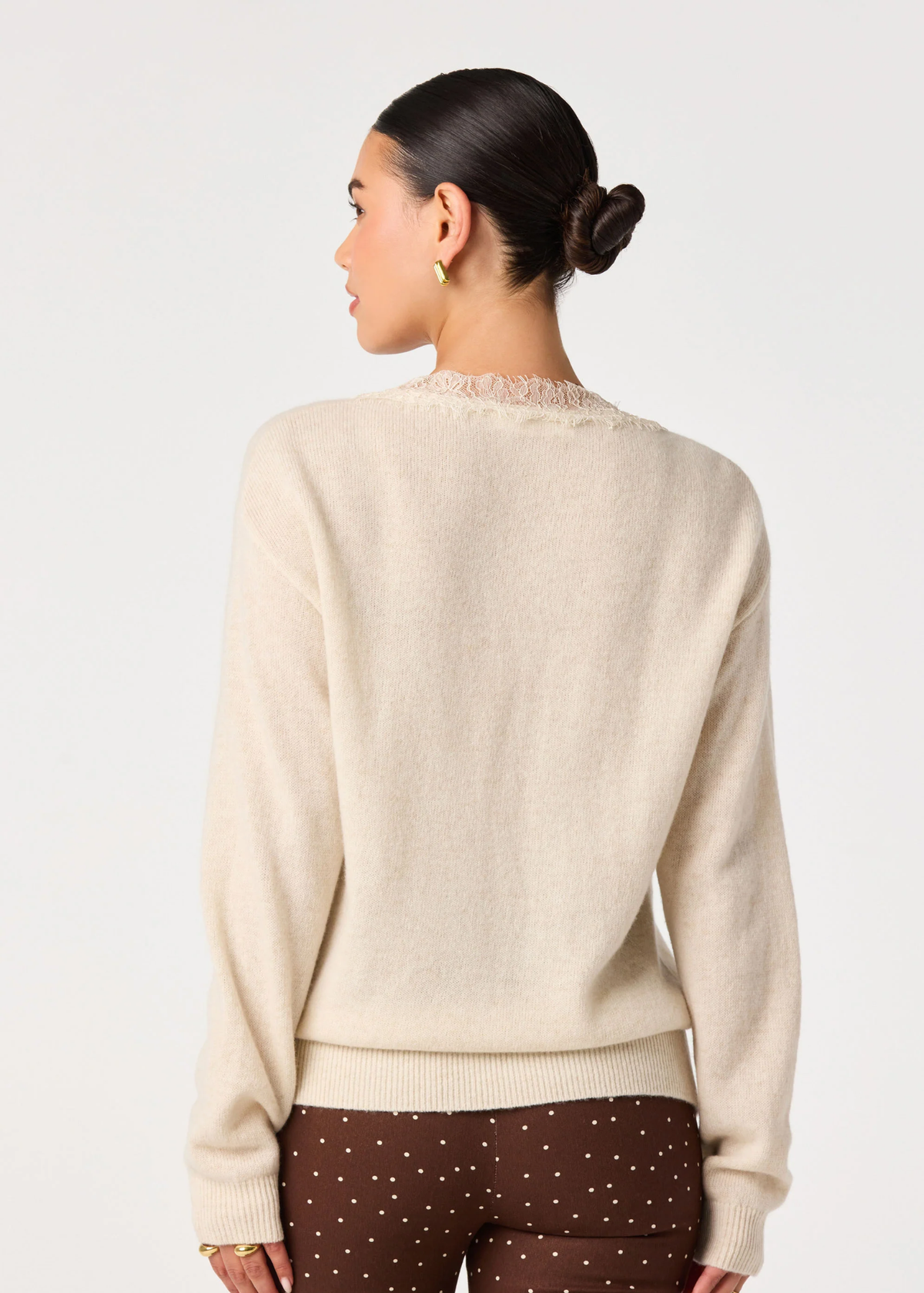 Jadyn V-Neck Lace Sweater - Ivory