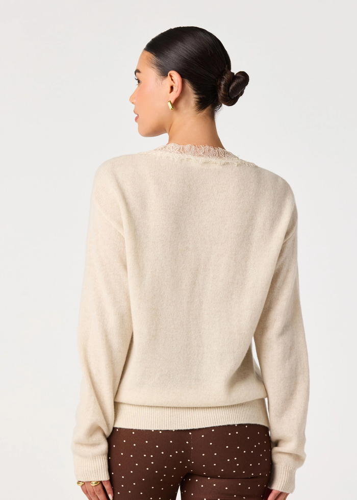 Jadyn V-Neck Lace Sweater - Ivory