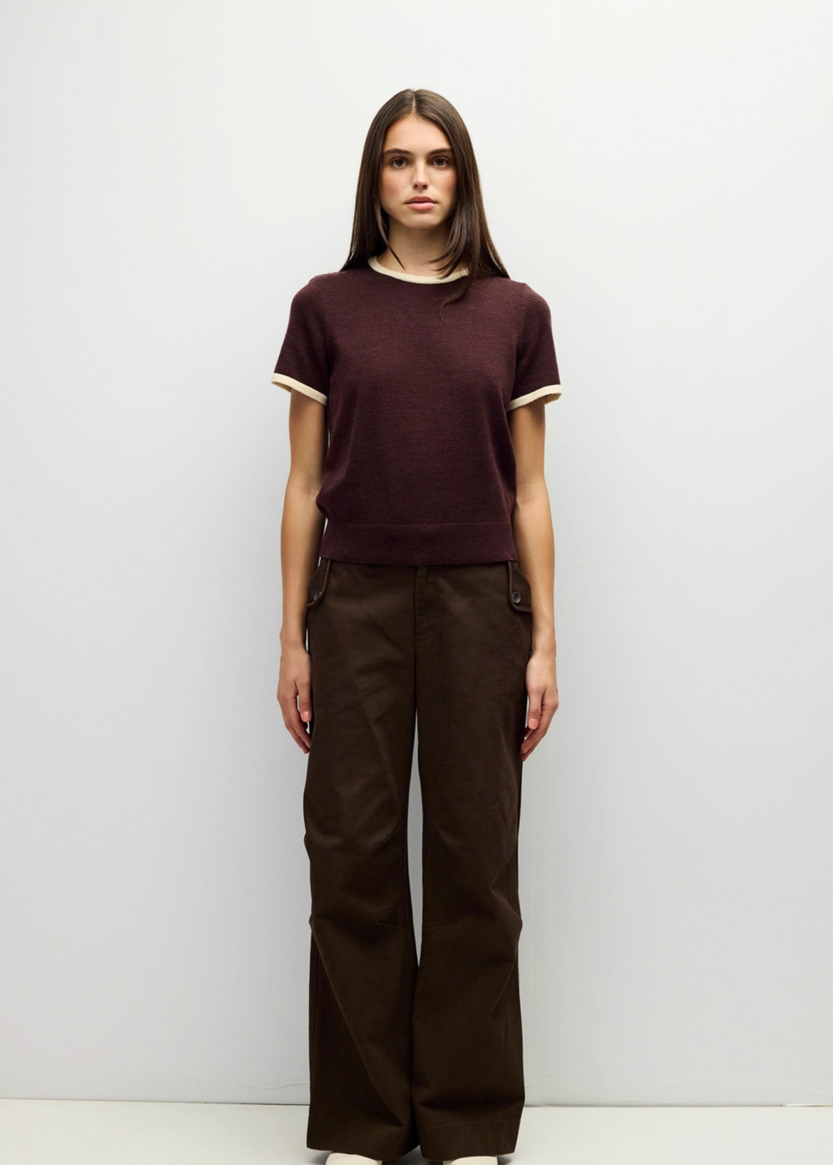 Joey Ringer Knit Tee - Brown & Cream