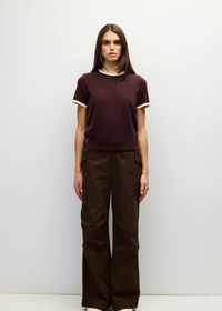 Joey Ringer Knit Tee - Brown & Cream