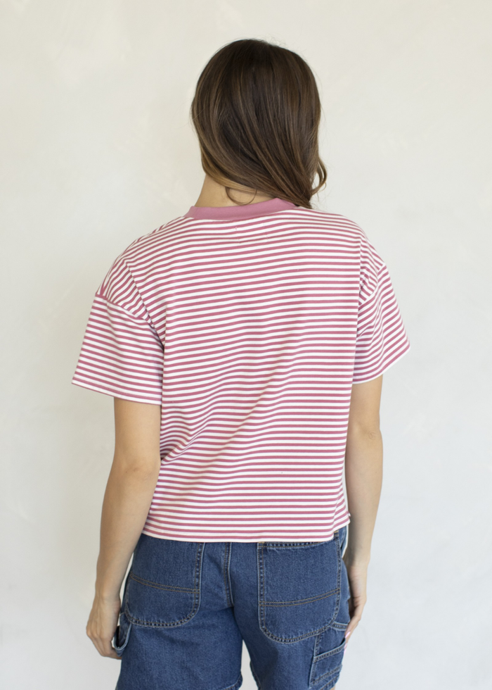 Jude Contrast Stripe Top - Rose