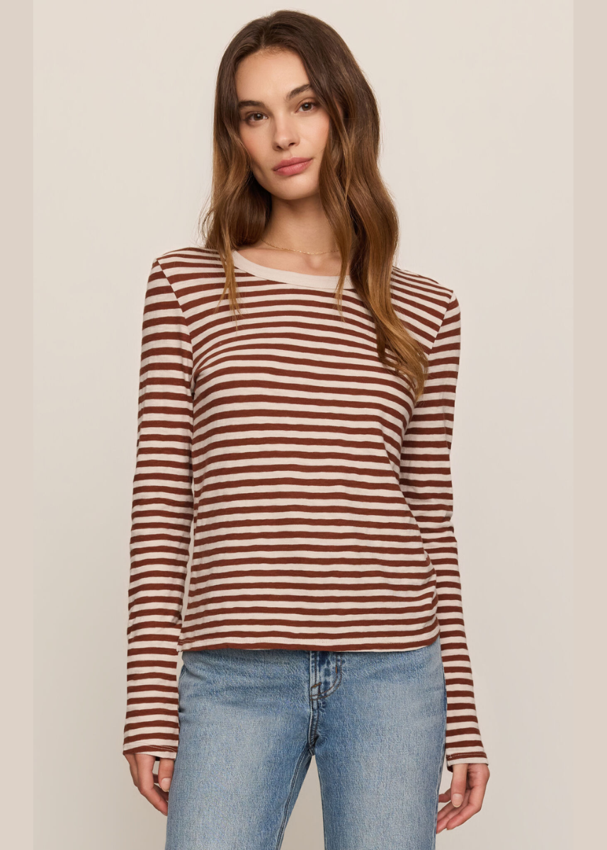 Junie Long Sleeve Striped Tee - Dark Rosewood
