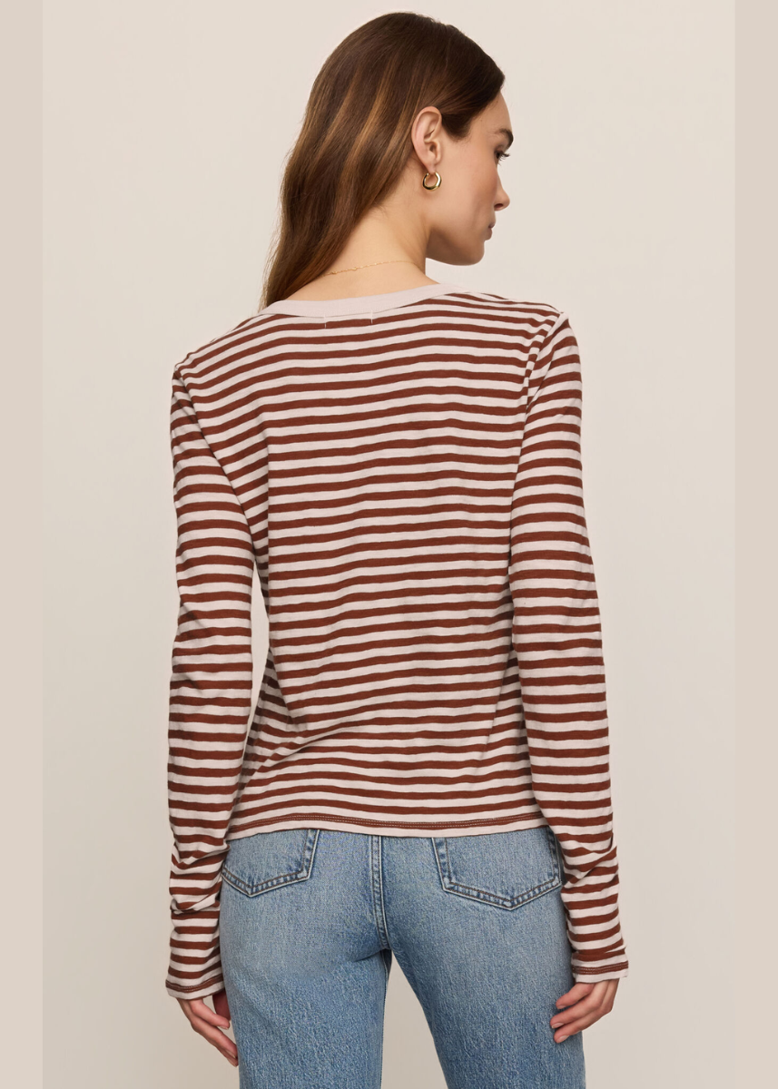 Junie Long Sleeve Striped Tee - Dark Rosewood