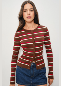 Kadie Striped Cardigan - Brown Ivory & Red