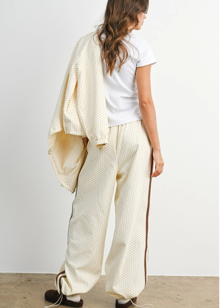 Kat Dotted Drawstring Pants - Ivory & Brown