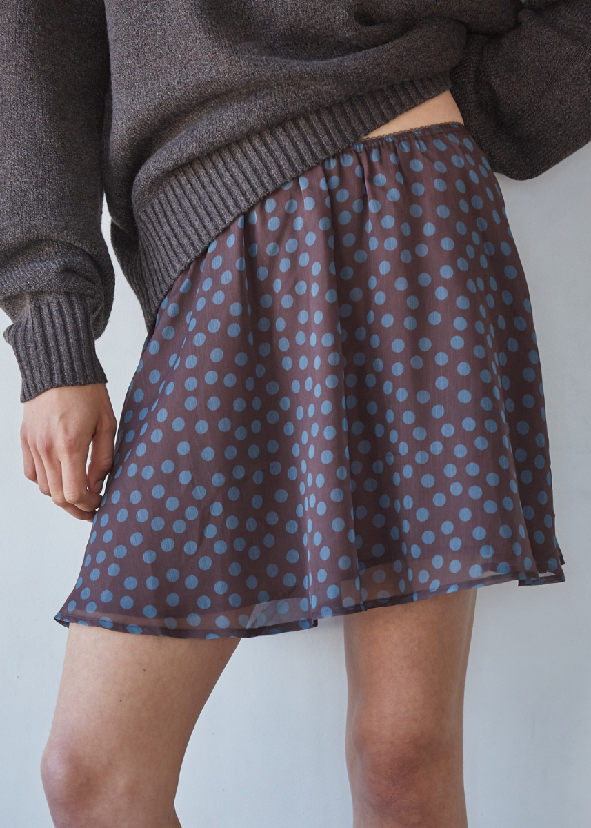 Kylo Chiffon Polka Dot Mini Skirt - Brown