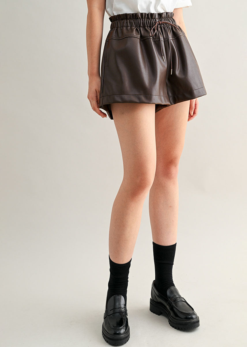 Bellamy High-Waisted Drawstring Shorts - Dark Brown