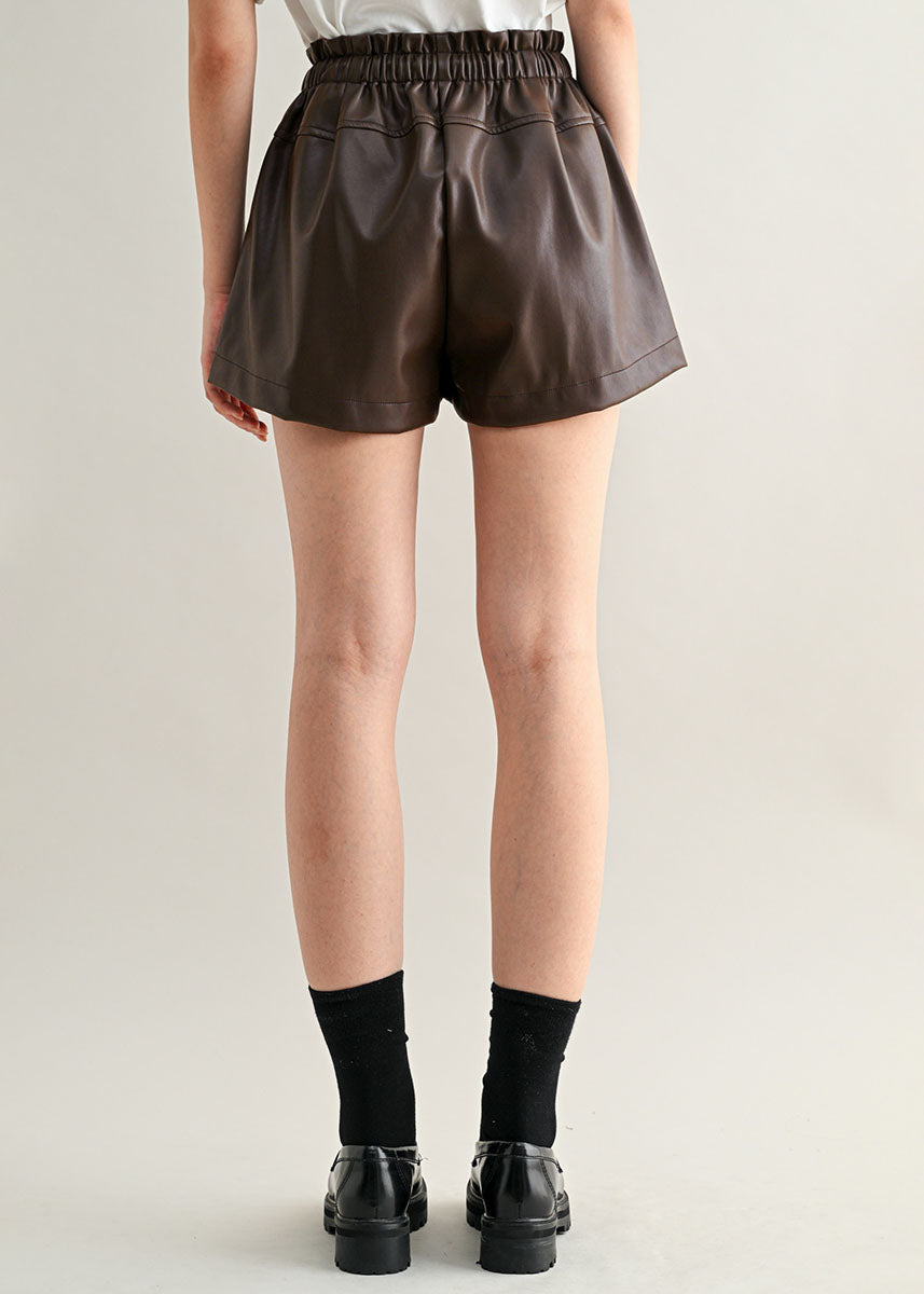 Bellamy High-Waisted Drawstring Shorts - Dark Brown