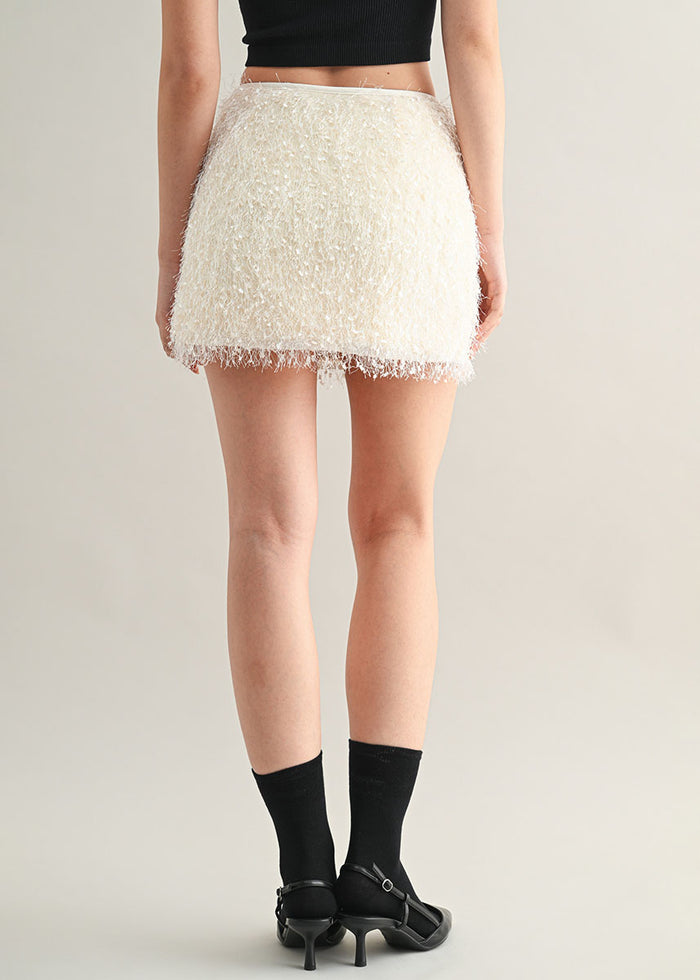 Chantel Fringe Mini Skirt - Cream