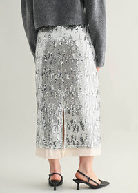 Esther Sequin Midi Skirt - Silver