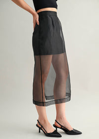 Giada Organza Sheer Midi Skirt - Black