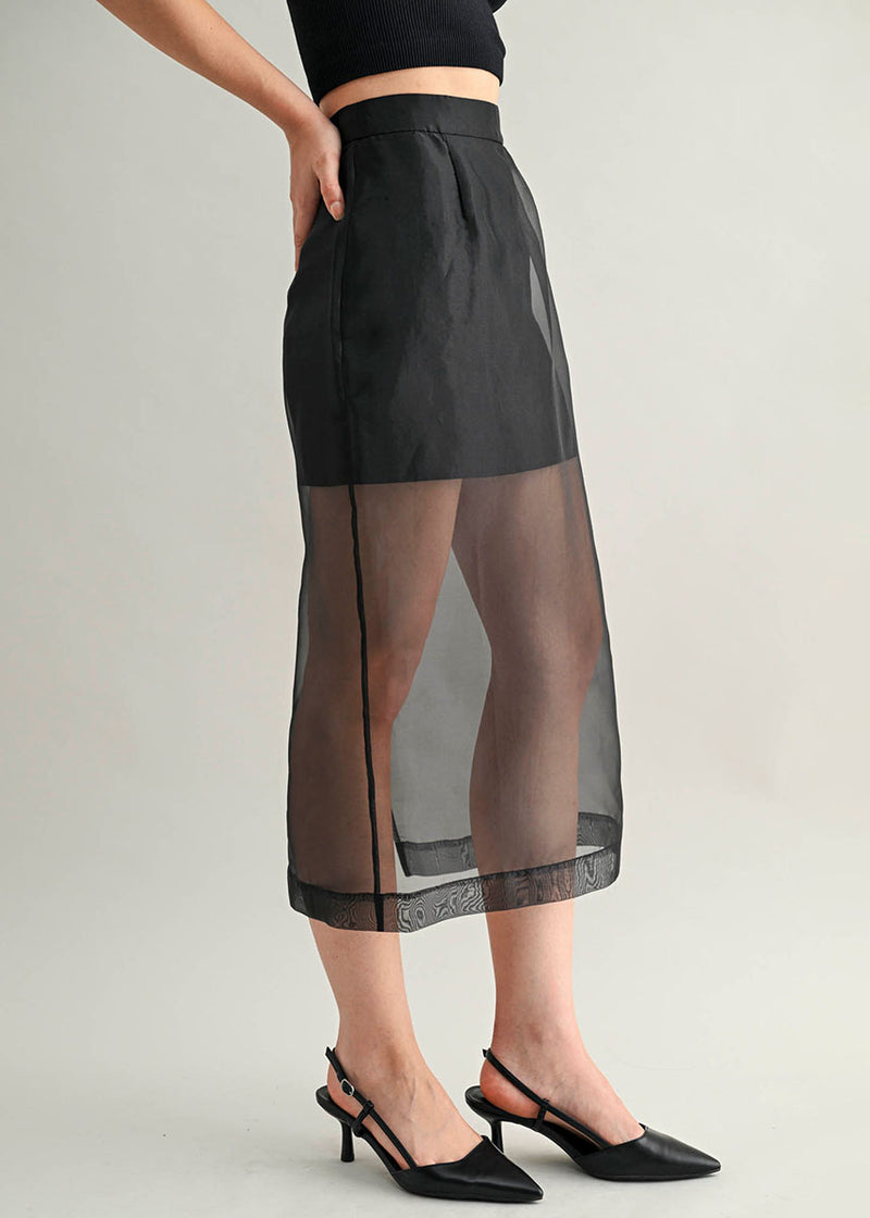 Giada Organza Sheer Midi Skirt - Black