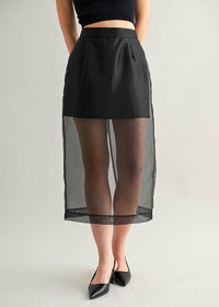Giada Organza Sheer Midi Skirt - Black