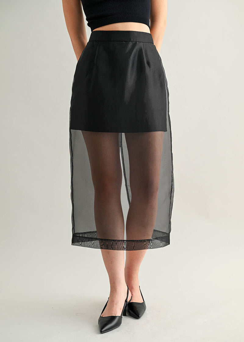 Giada Organza Sheer Midi Skirt - Black