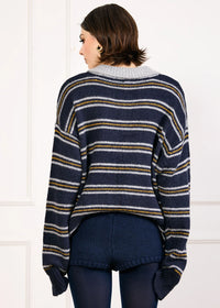 Sutton Striped Sweater - Navy & Grey