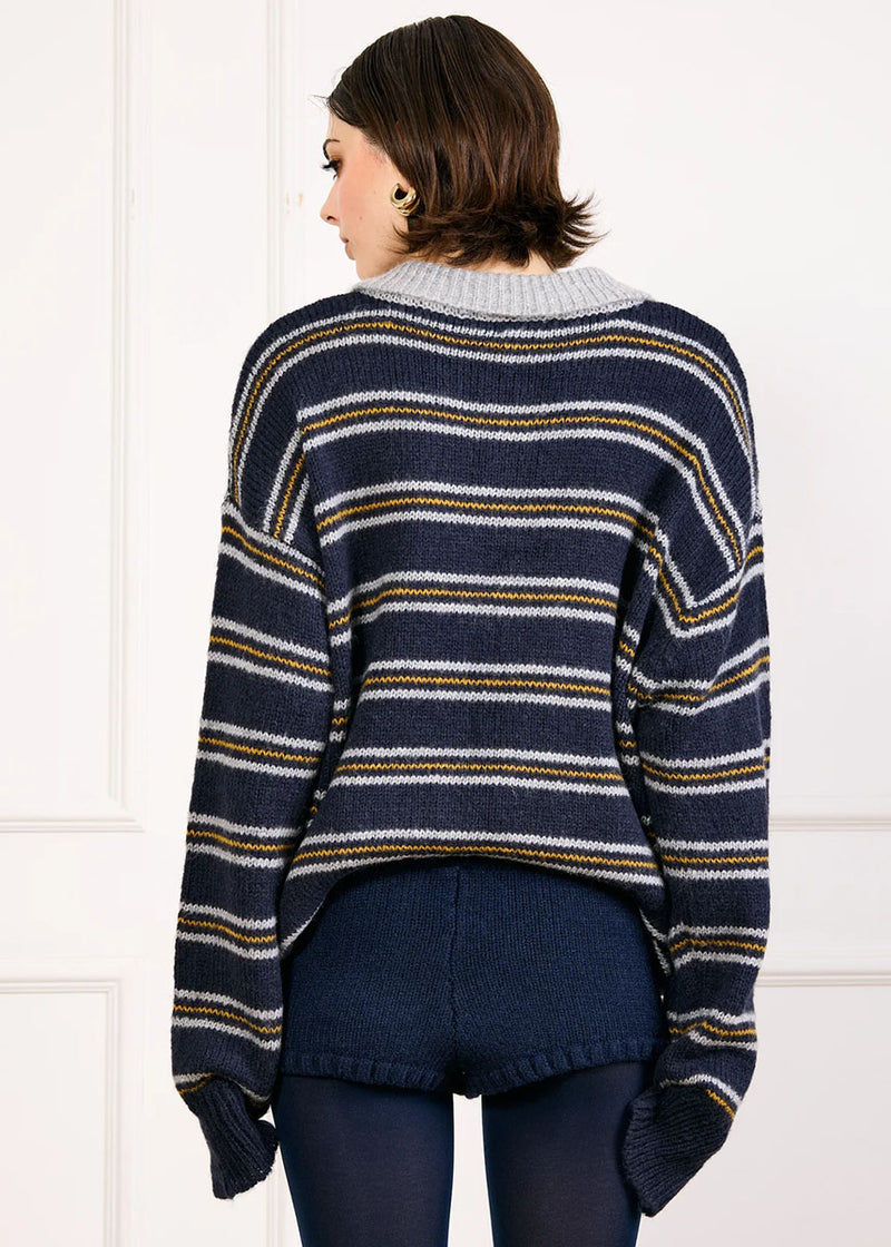 Sutton Striped Sweater - Navy & Grey