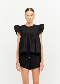 Leah Cotton Ruffle Top - Black