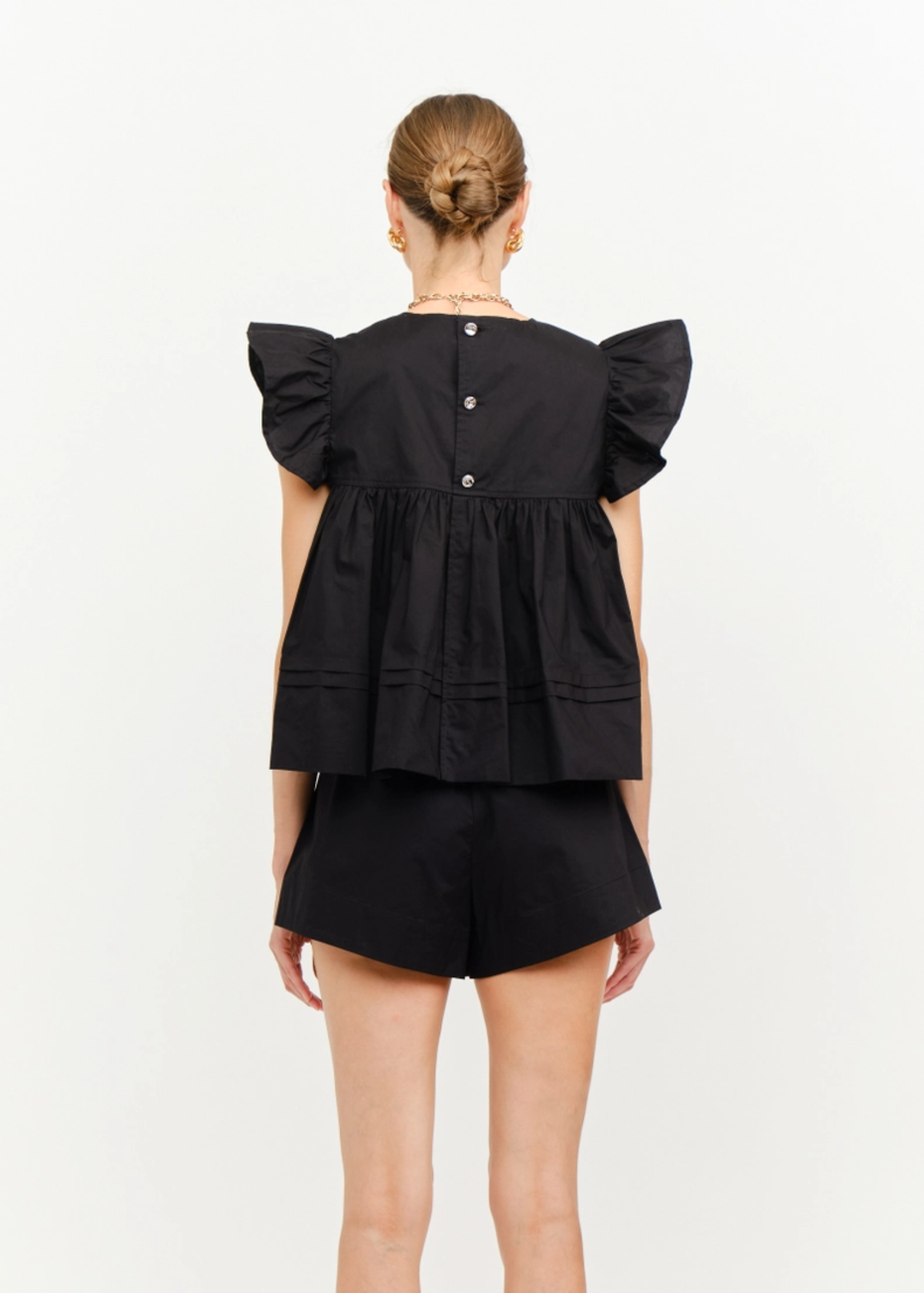 Leah Cotton Ruffle Top - Black