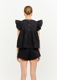 Leah Cotton Ruffle Top - Black