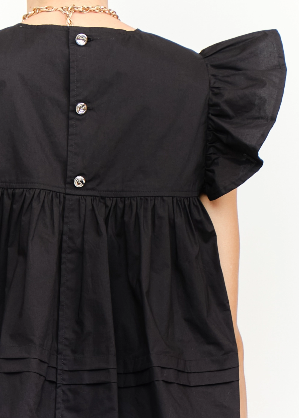 Leah Cotton Ruffle Top - Black