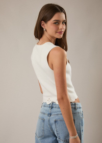 Leila Eyelet Scallop Sweater Tank - White
