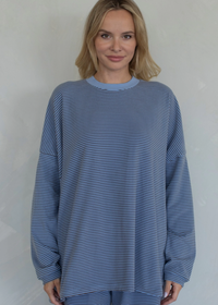 Levi Striped Fleece Oversized Top - Dusty Blue