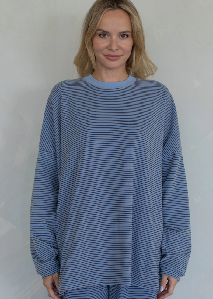 Levi Striped Fleece Oversized Top - Dusty Blue