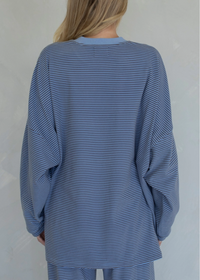 Levi Striped Fleece Oversized Top - Dusty Blue