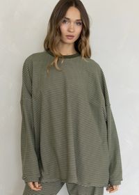 Levi Striped Fleece Oversized Top - Olive