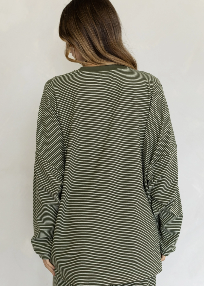 Levi Striped Fleece Oversized Top - Olive