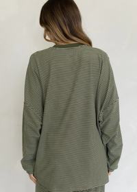 Levi Striped Fleece Oversized Top - Olive